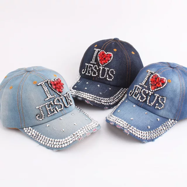 I Love Jesus Rhinestone Caps