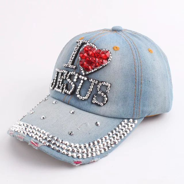 I Love Jesus Rhinestone Caps
