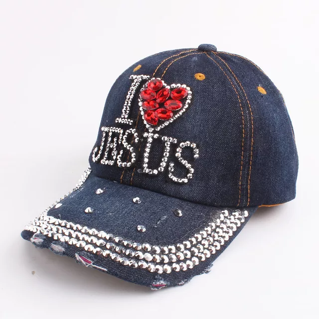 I Love Jesus Rhinestone Caps