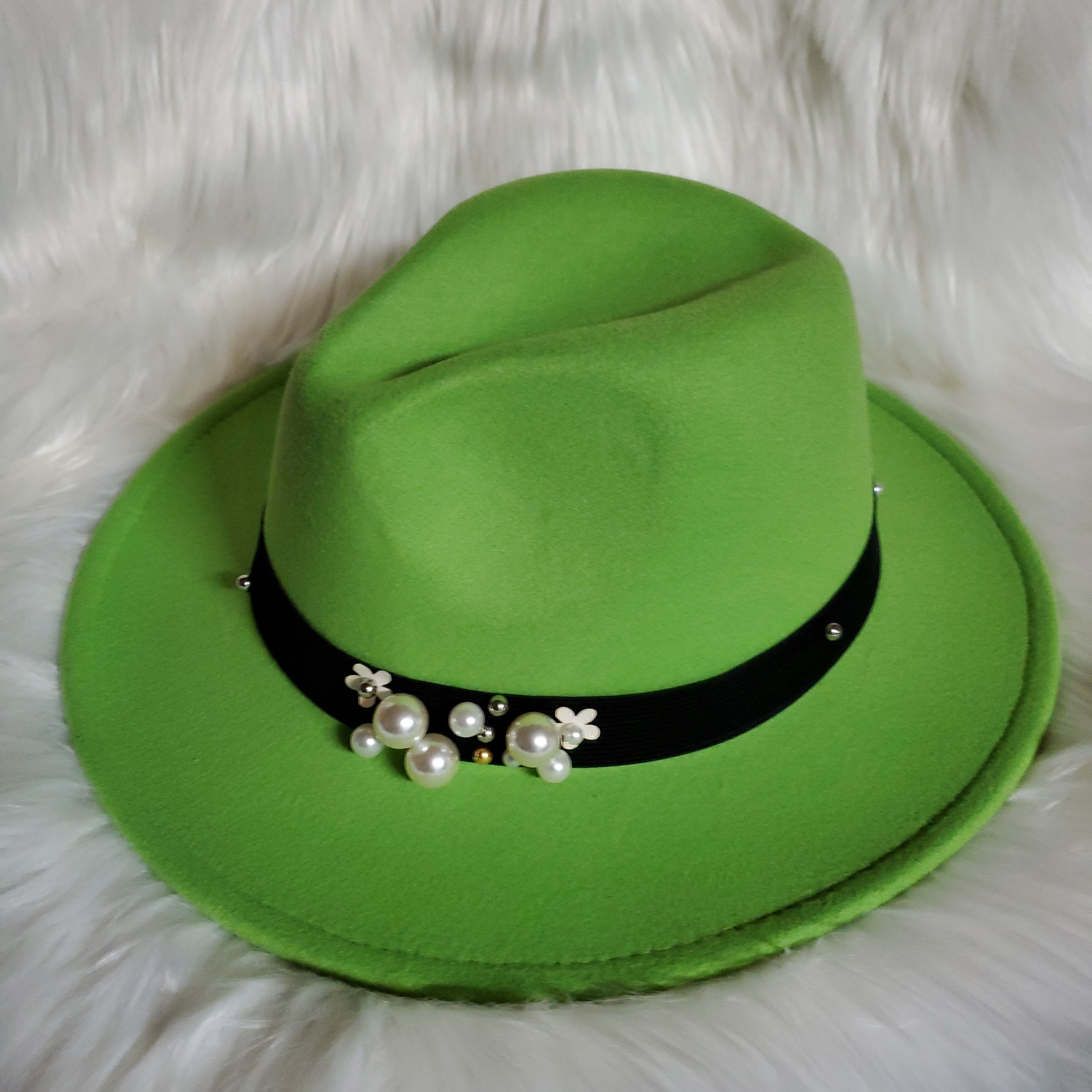 Classy Pearl Belt Fedora Hats