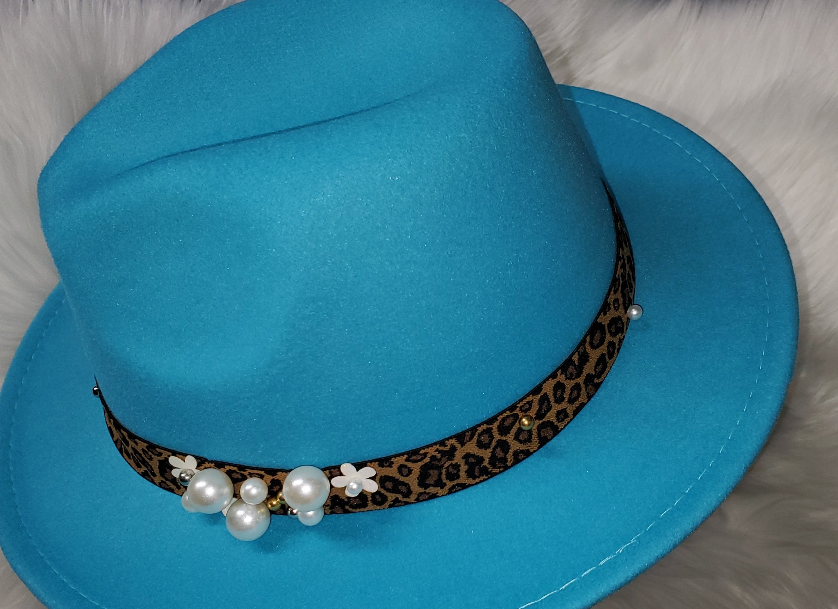 Dzign Services Leopard & Pearl Fedora Hats