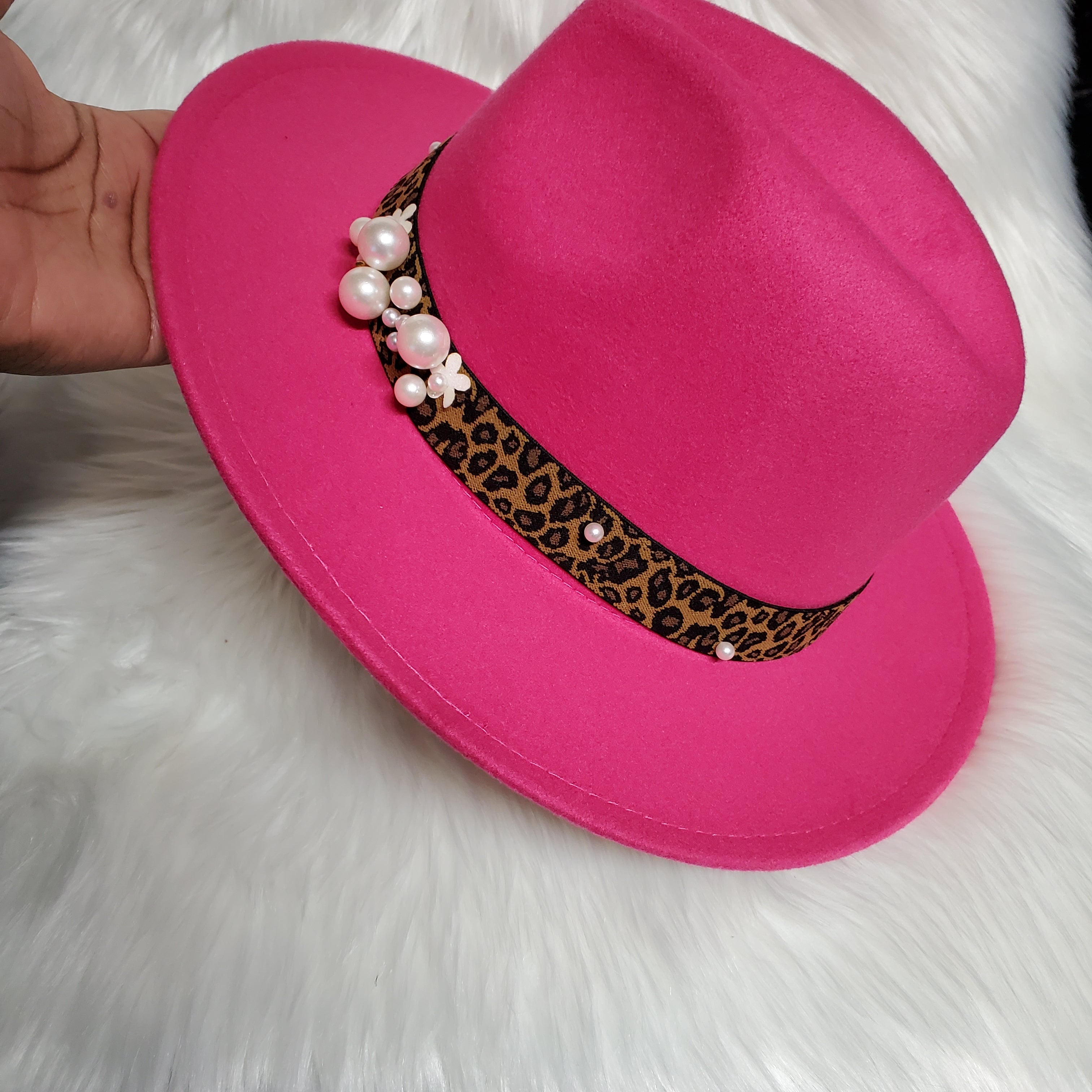 Dzign Services Leopard & Pearl Fedora Hats