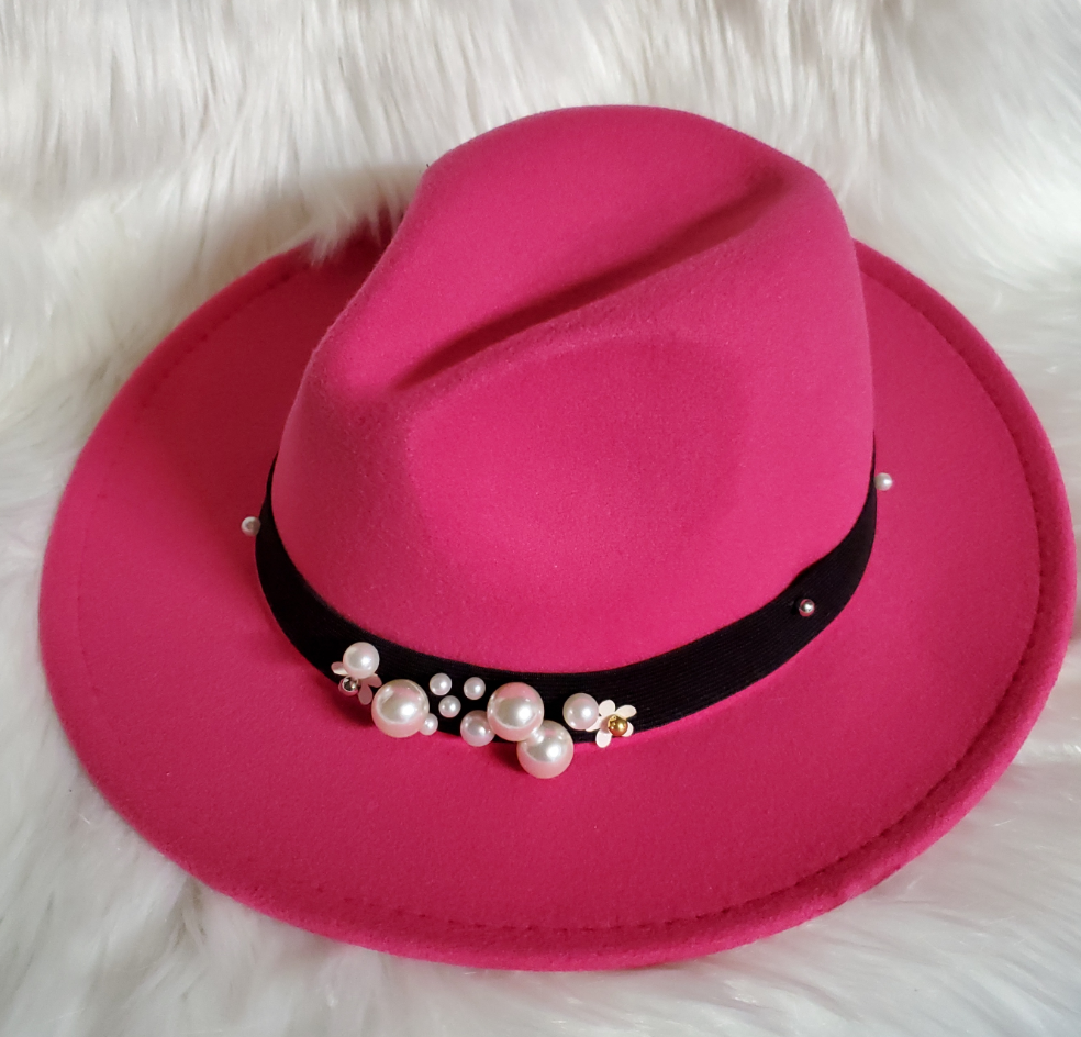 Classy Pearl Belt Fedora Hats