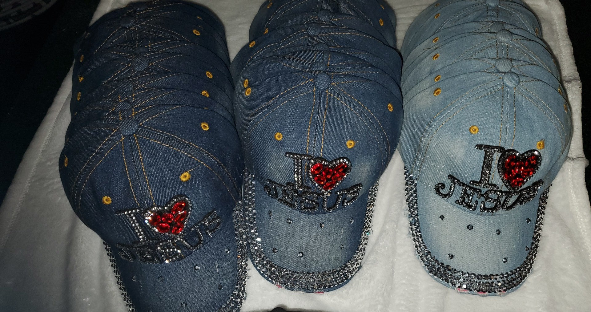 I Love Jesus Rhinestone Caps