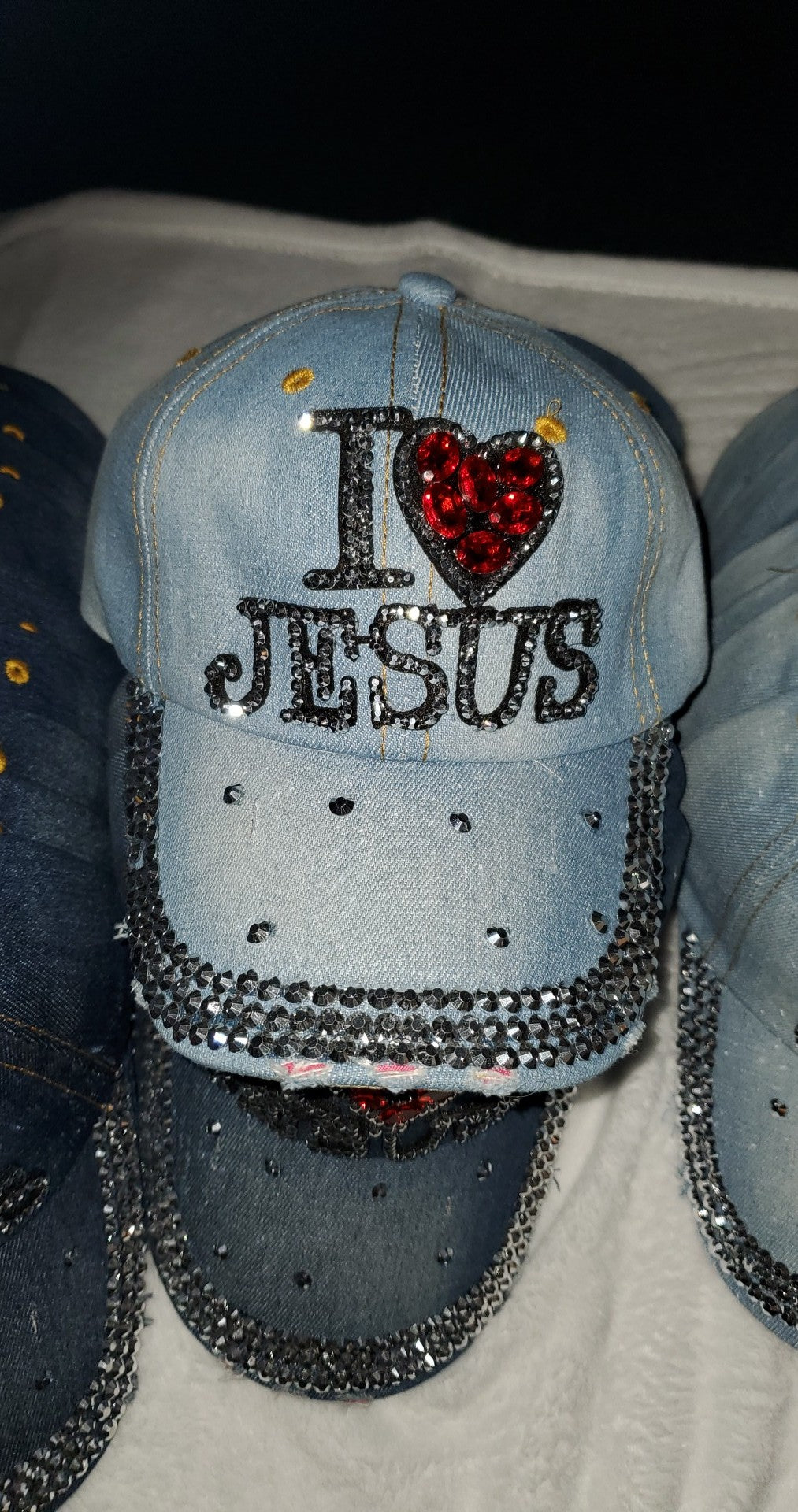I Love Jesus Rhinestone Caps
