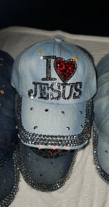I Love Jesus Rhinestone Caps